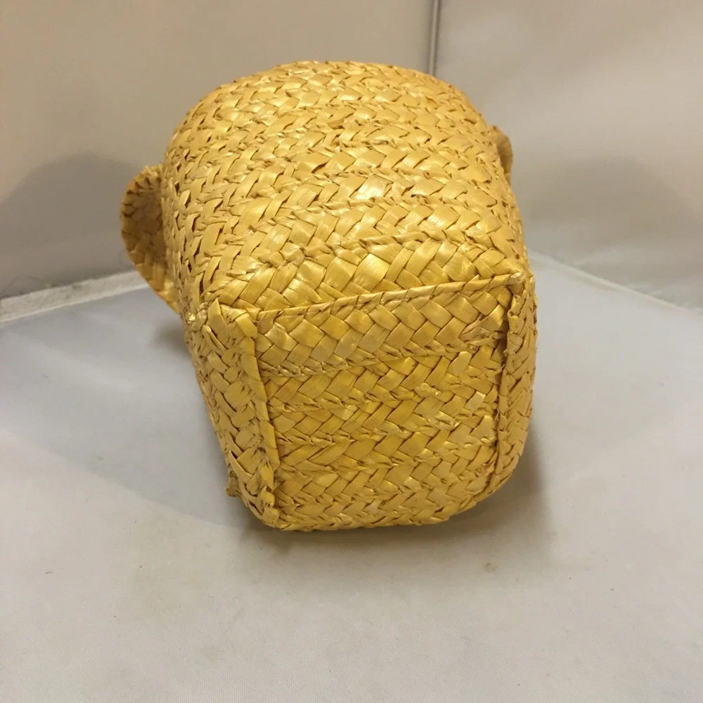 Mini Woven Straw Basket Small Yellow Braided Decor Tote Organization Storage